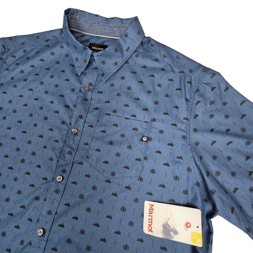 Marmot Notus SS Mens XXL Vintage Navy Mountain Print Button Down Shirt 44350
